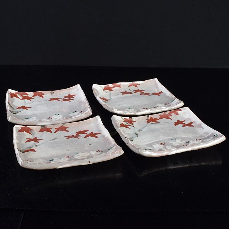 志野焼 虎渓山 水月窯 雲綿手 角皿 四客 共箱